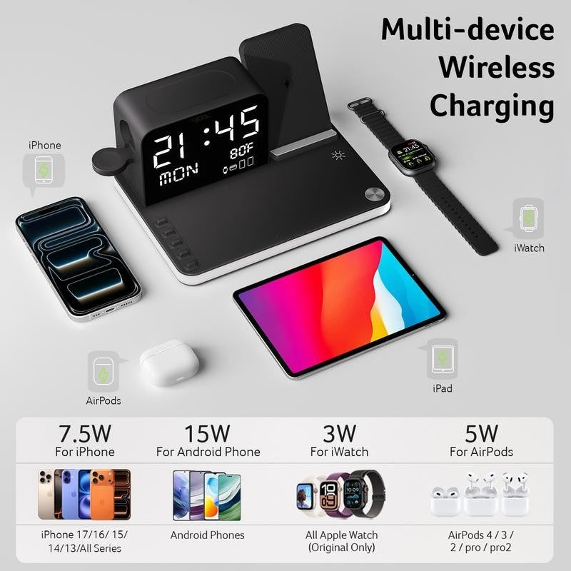 7 in 1 Wireless Charging Station with LED Night Light (Black)