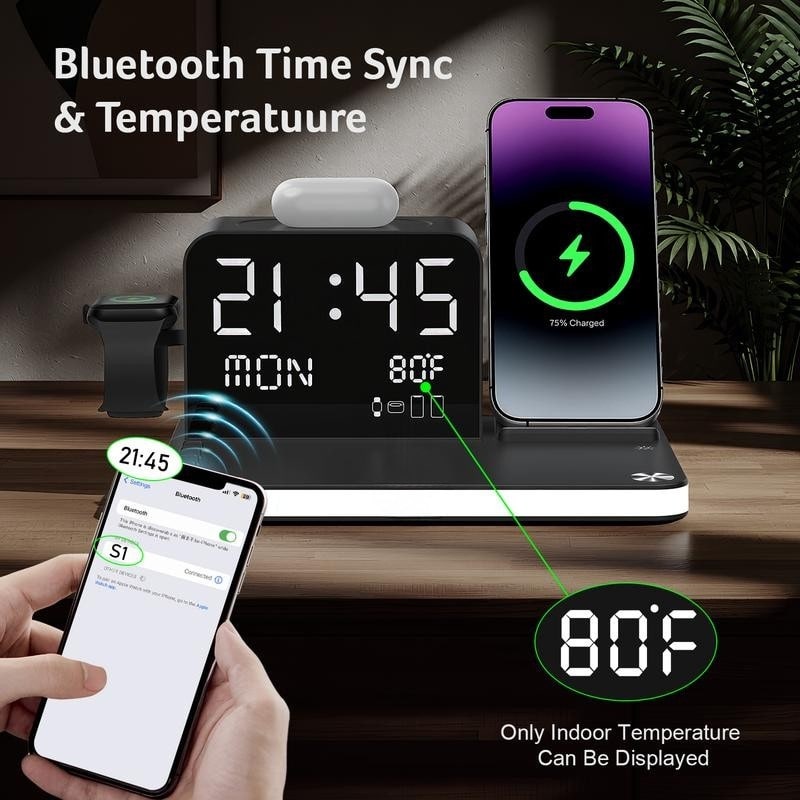 7 in 1 Wireless Charging Station with LED Night Light (Black)
