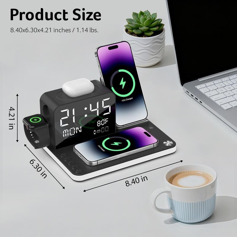 7 in 1 Wireless Charging Station with LED Night Light (Black)