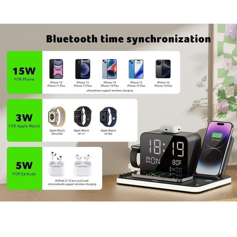 7 in 1 Wireless Charging Station with LED Night Light (Black)